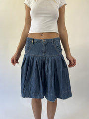aquamarine drop | small blue denim knee length skirt