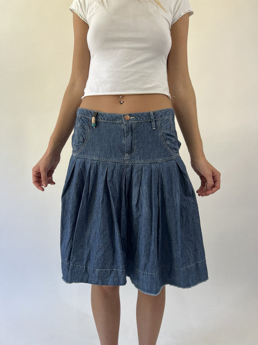 aquamarine drop | small blue denim knee length skirt