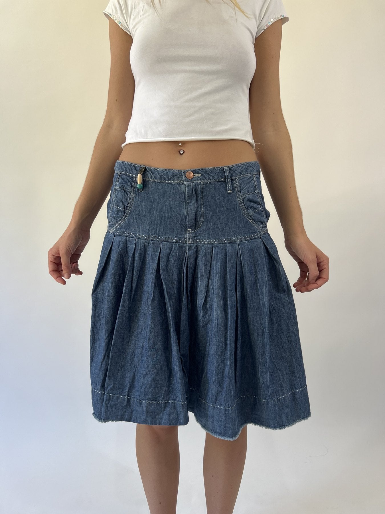 aquamarine drop | small blue denim knee length skirt