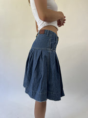 aquamarine drop | small blue denim knee length skirt