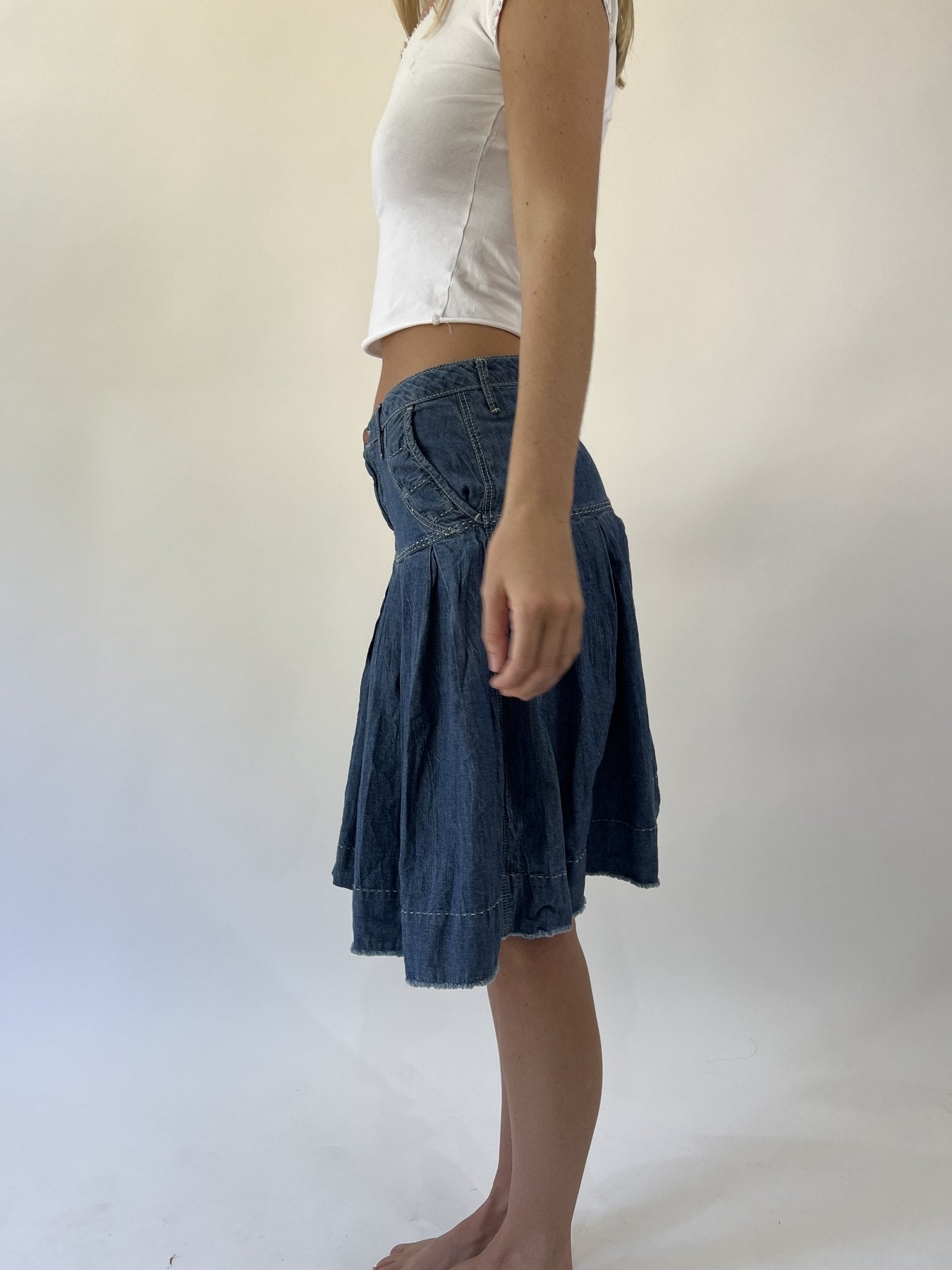 aquamarine drop | small blue denim knee length skirt