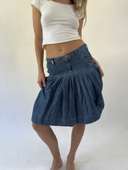 aquamarine drop | small blue denim knee length skirt