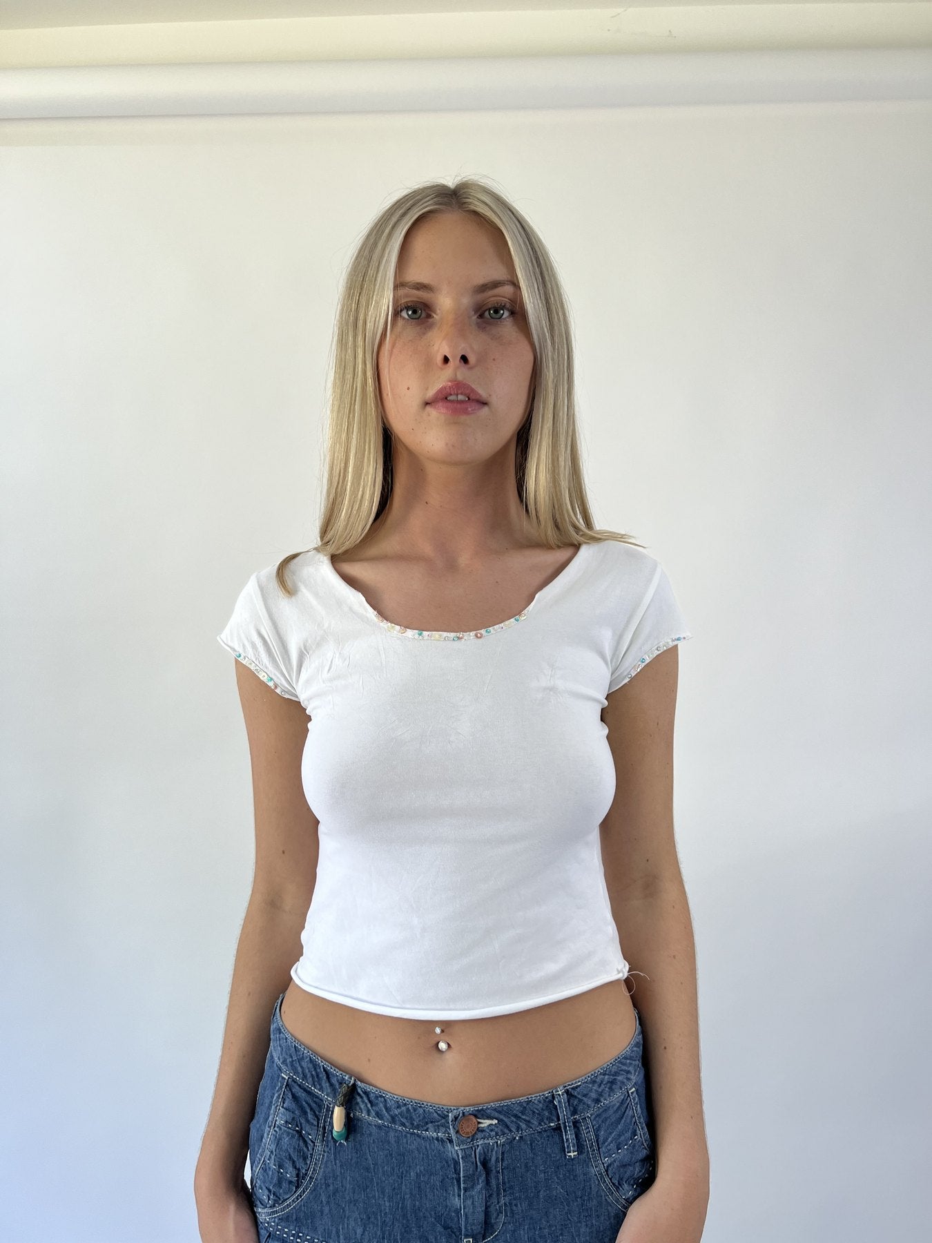 aquamarine drop | small white cap sleeve top