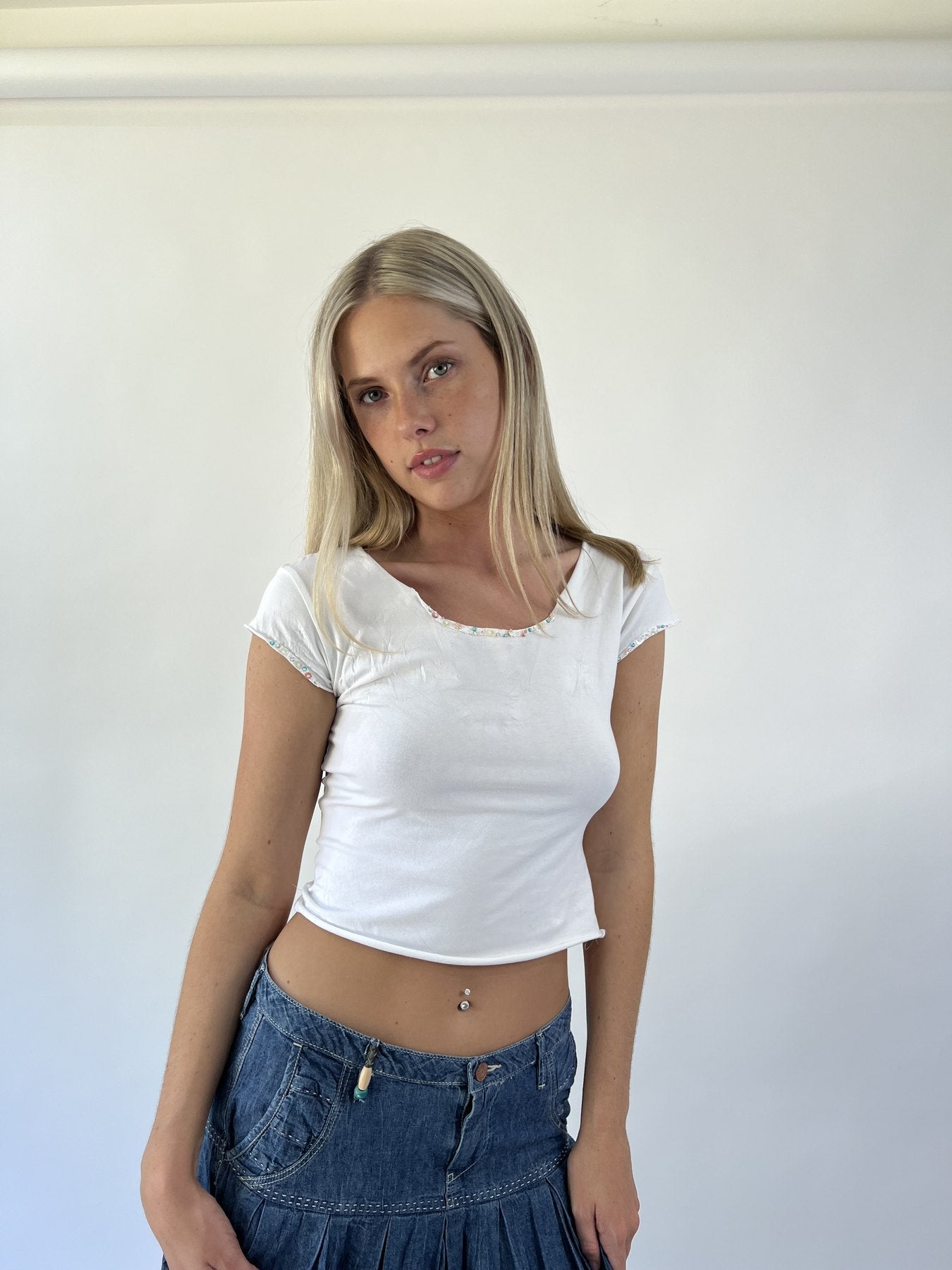 aquamarine drop | small white cap sleeve top
