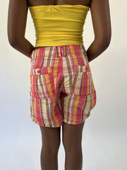 aquamarine drop | small pink and yellow plaid cargo shorts