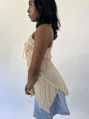 aquamarine drop | small beige beaded hanky hem cami top