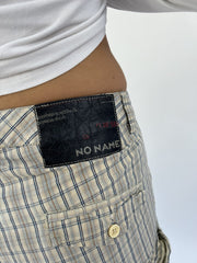 aquamarine drop | medium beige plaid cargo long shorts