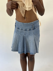 aquamarine drop | small light blue pleated denim mini skirt