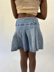 aquamarine drop | small light blue pleated denim mini skirt