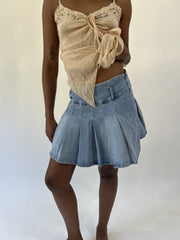 aquamarine drop | small light blue pleated denim mini skirt