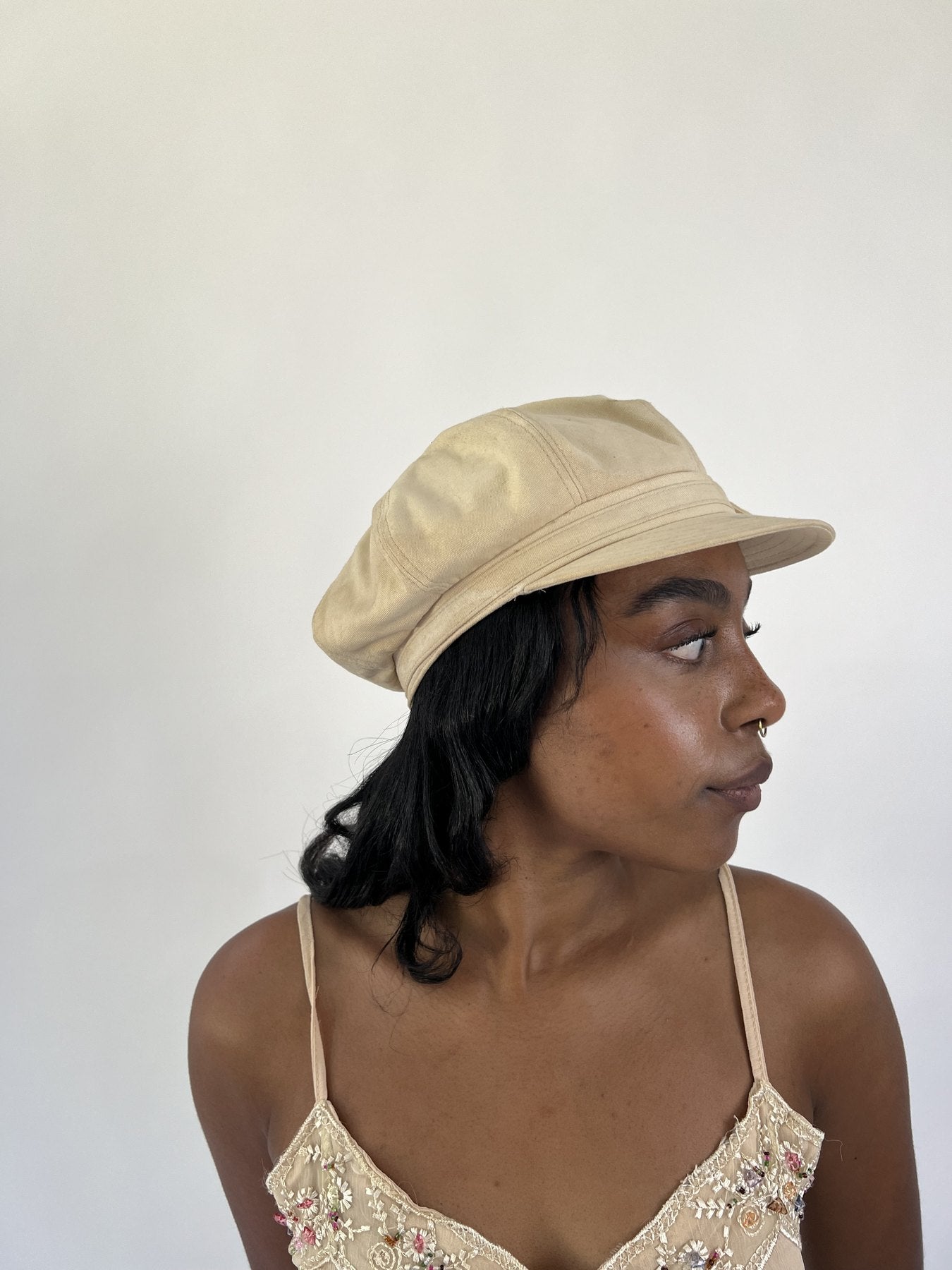 aquamarine drop | one size beige baker boy cap