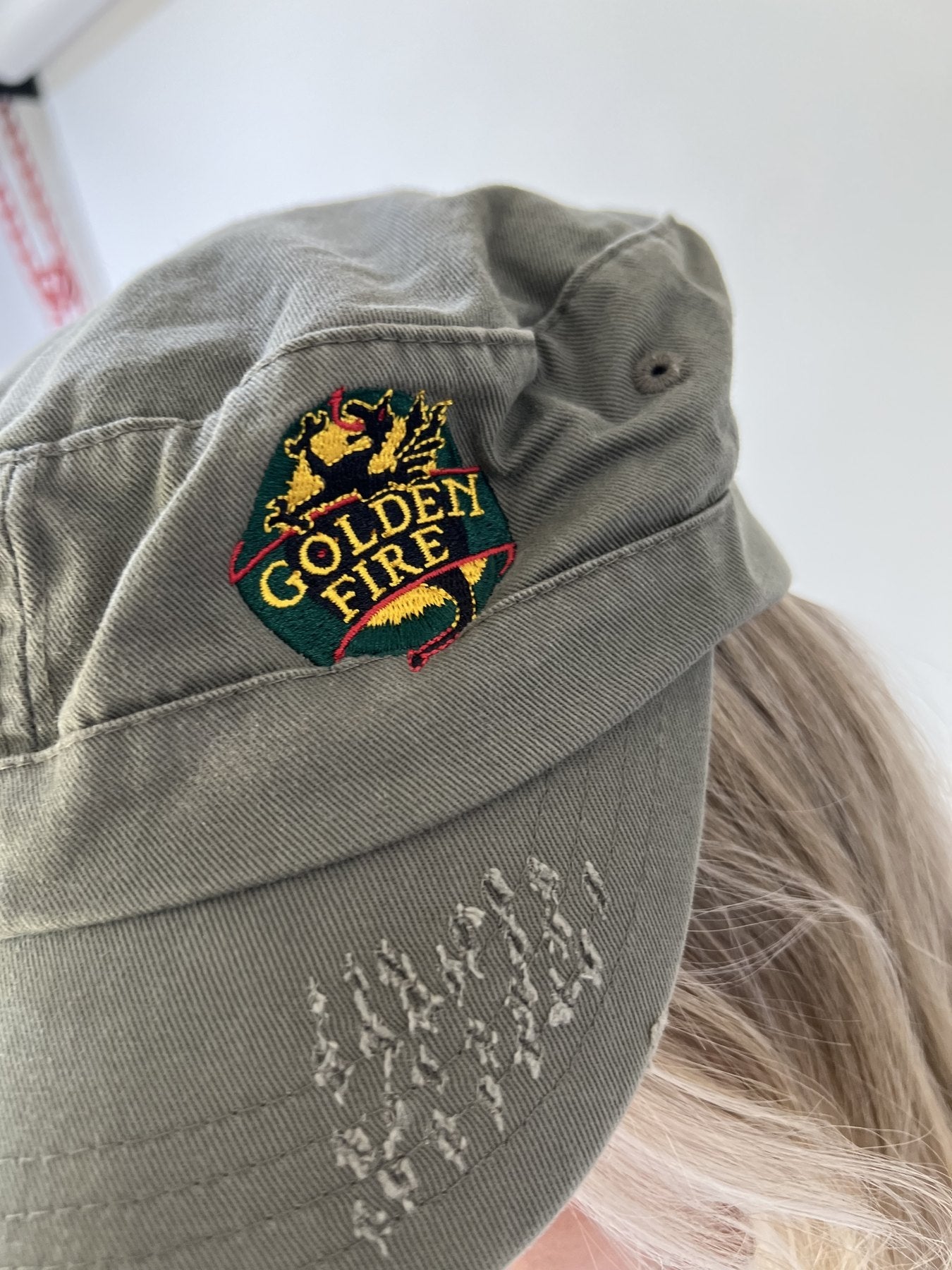 aquamarine drop | one size khaki golden fire cap