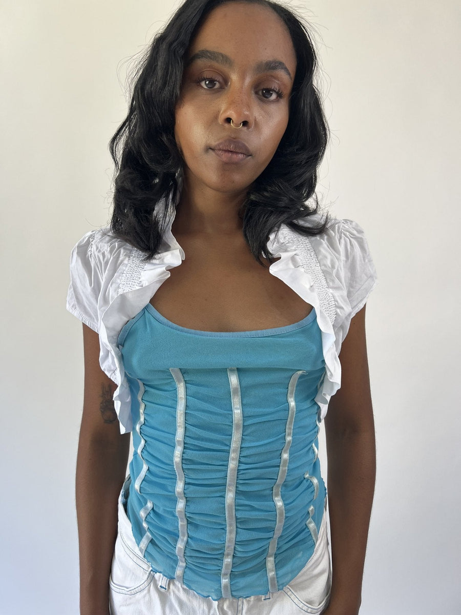aquamarine drop | small white cropped ruffle bolero