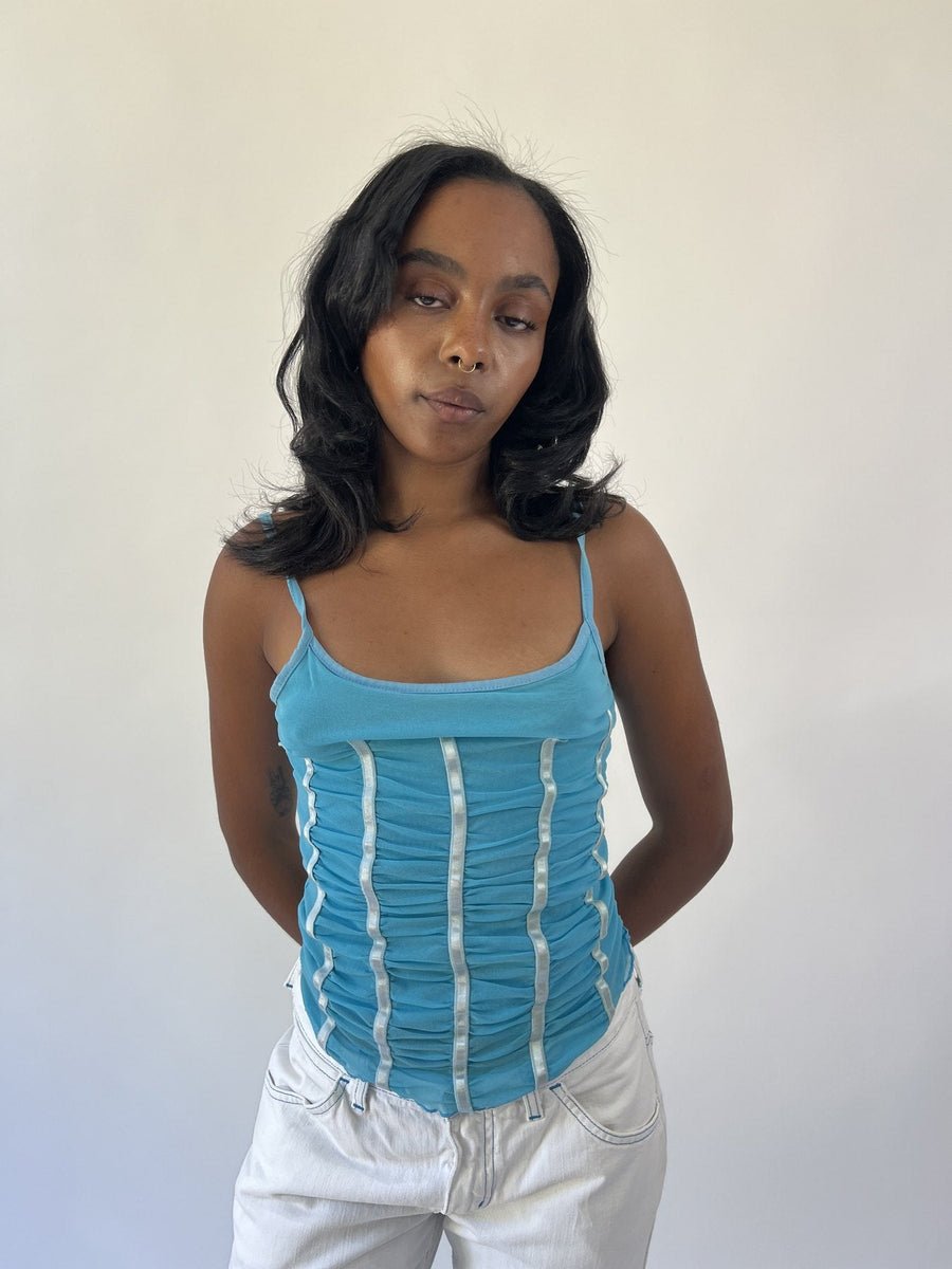 aquamarine drop | small turquoise ruched stripe cami top
