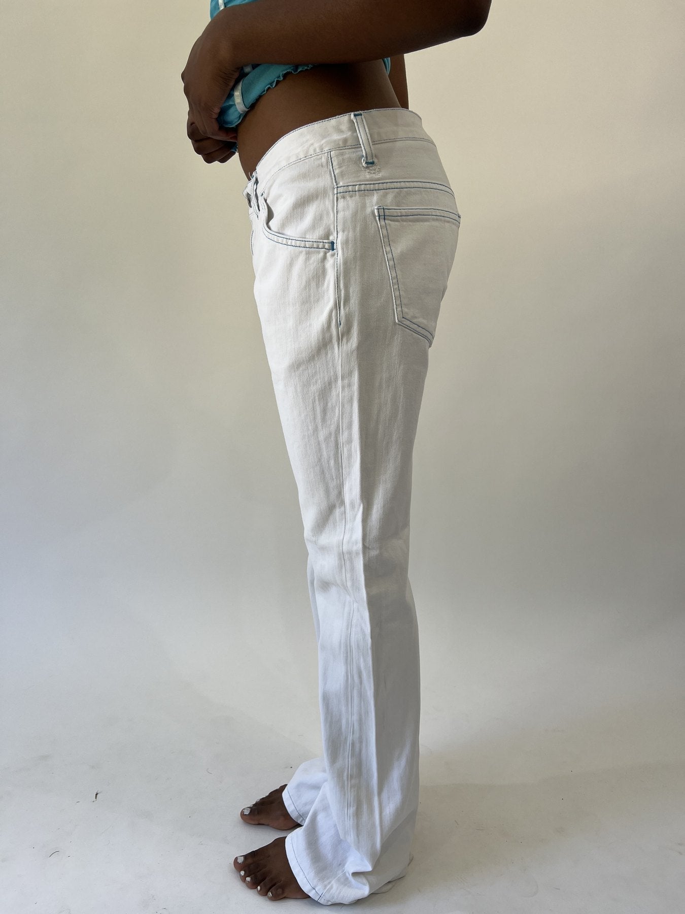 aquamarine drop | small white and blue embroidered flare trousers