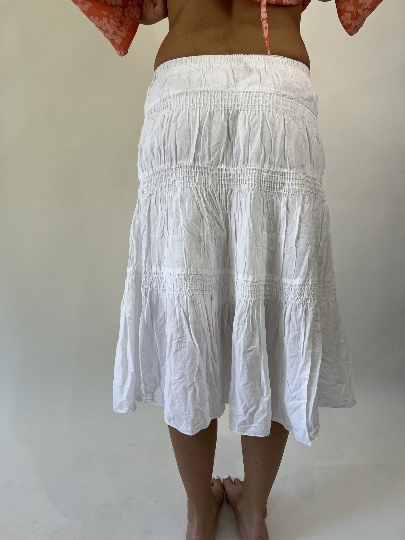 aquamarine drop | small white tiered maxi skirt