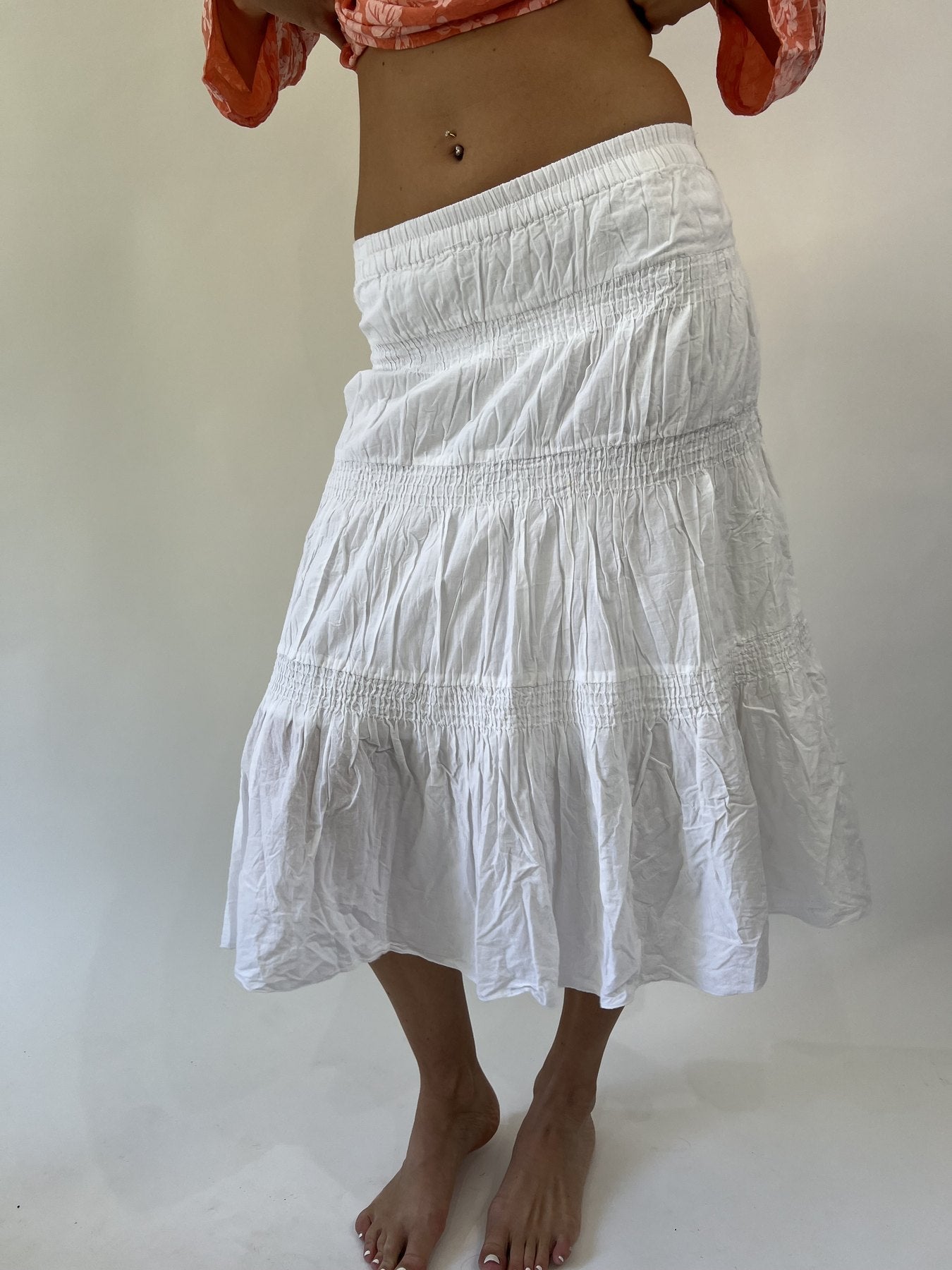 aquamarine drop | small white tiered maxi skirt