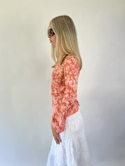 aquamarine drop | small peach floral long sleeve top