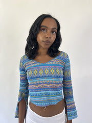 aquamarine drop | small blue patterned long sleeve crop top