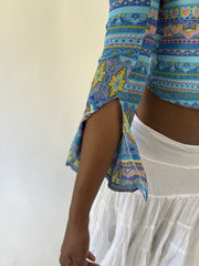 aquamarine drop | small blue patterned long sleeve crop top