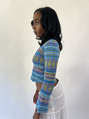 aquamarine drop | small blue patterned long sleeve crop top
