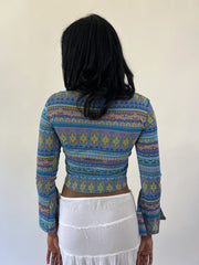 aquamarine drop | small blue patterned long sleeve crop top