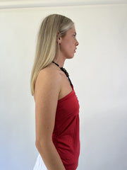 aquamarine drop | small red halter neck top
