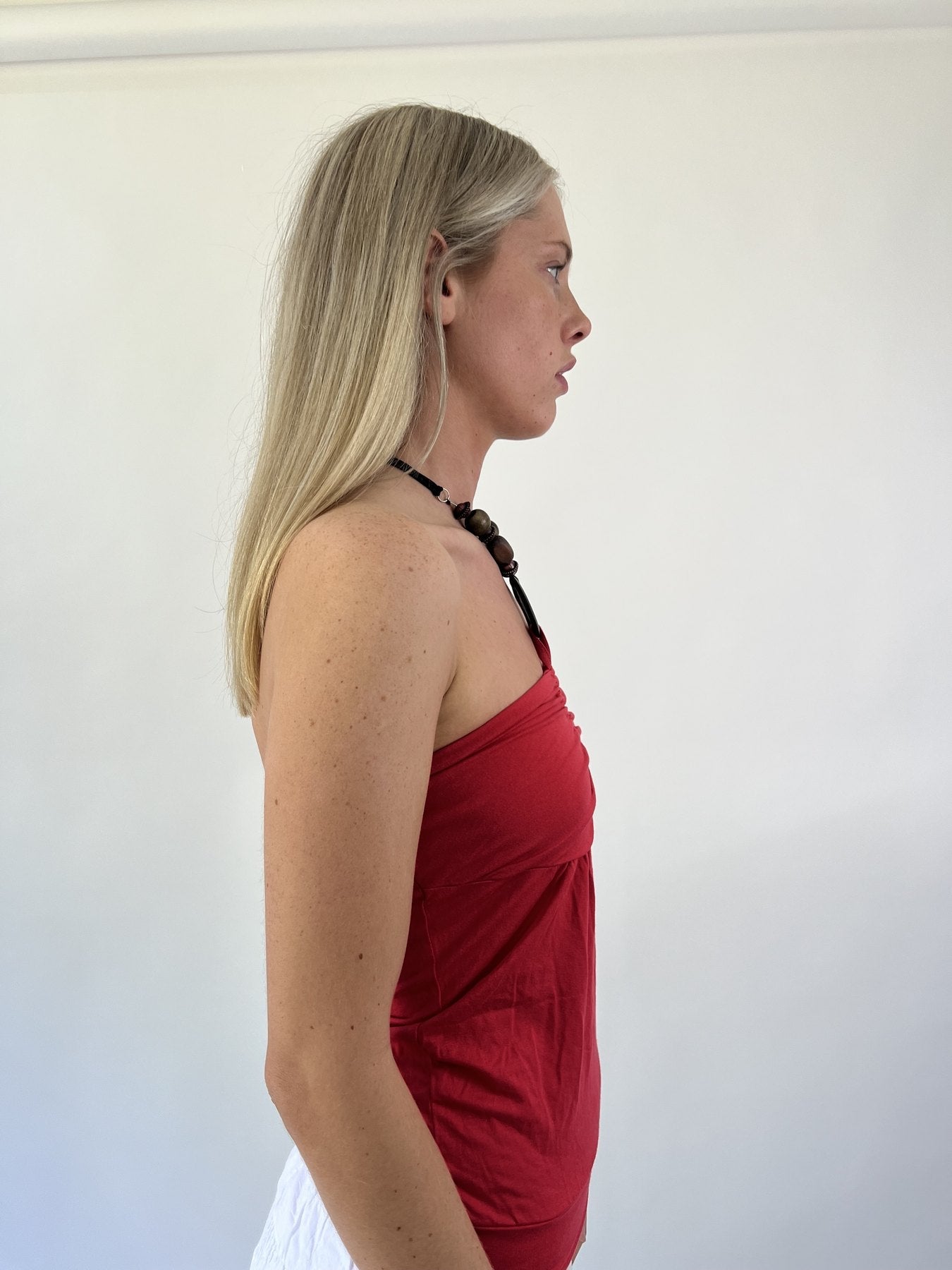 aquamarine drop | small red halter neck top