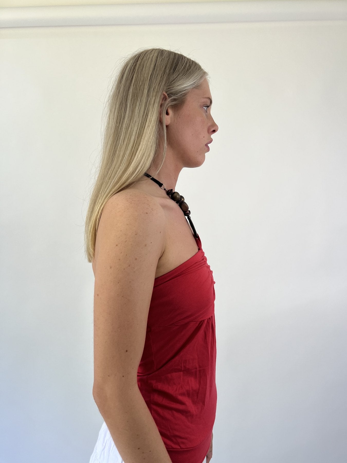 aquamarine drop | small red halter neck top