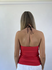aquamarine drop | small red halter neck top