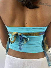 aquamarine drop | small blue and green sheer floral halter top