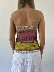 aquamarine drop | small pink green and yellow paisley strapless top