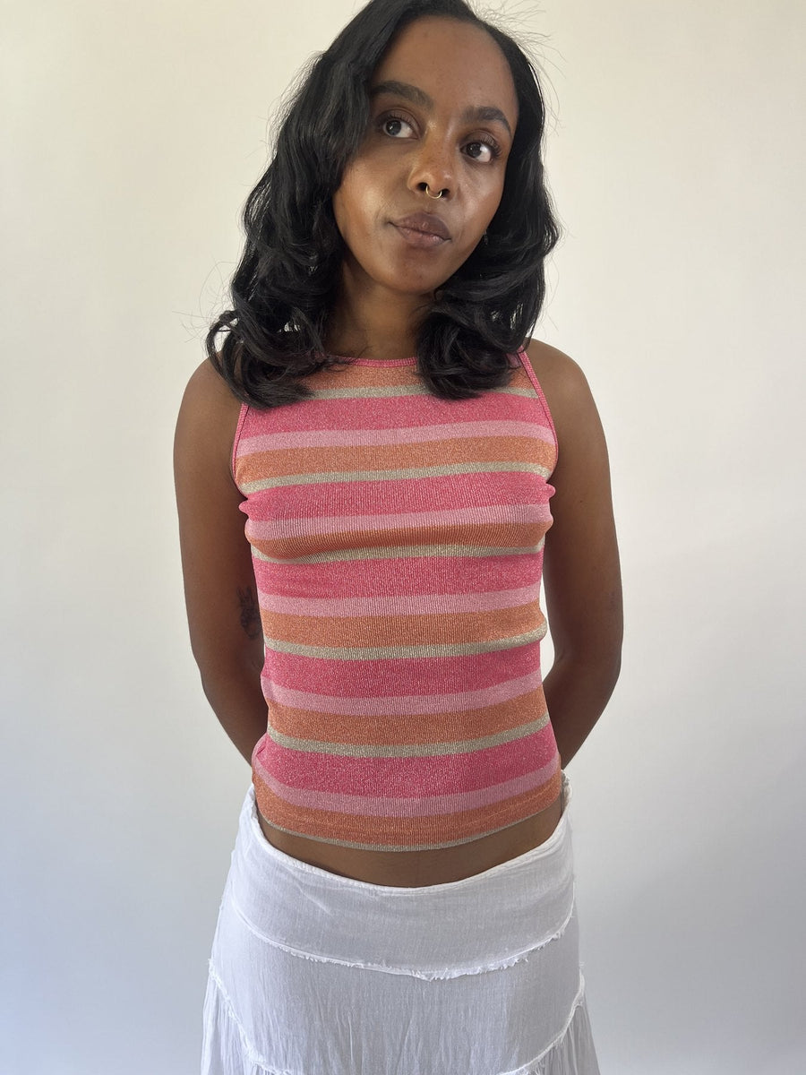 aquamarine drop | small pink and orange striped sleeveless top
