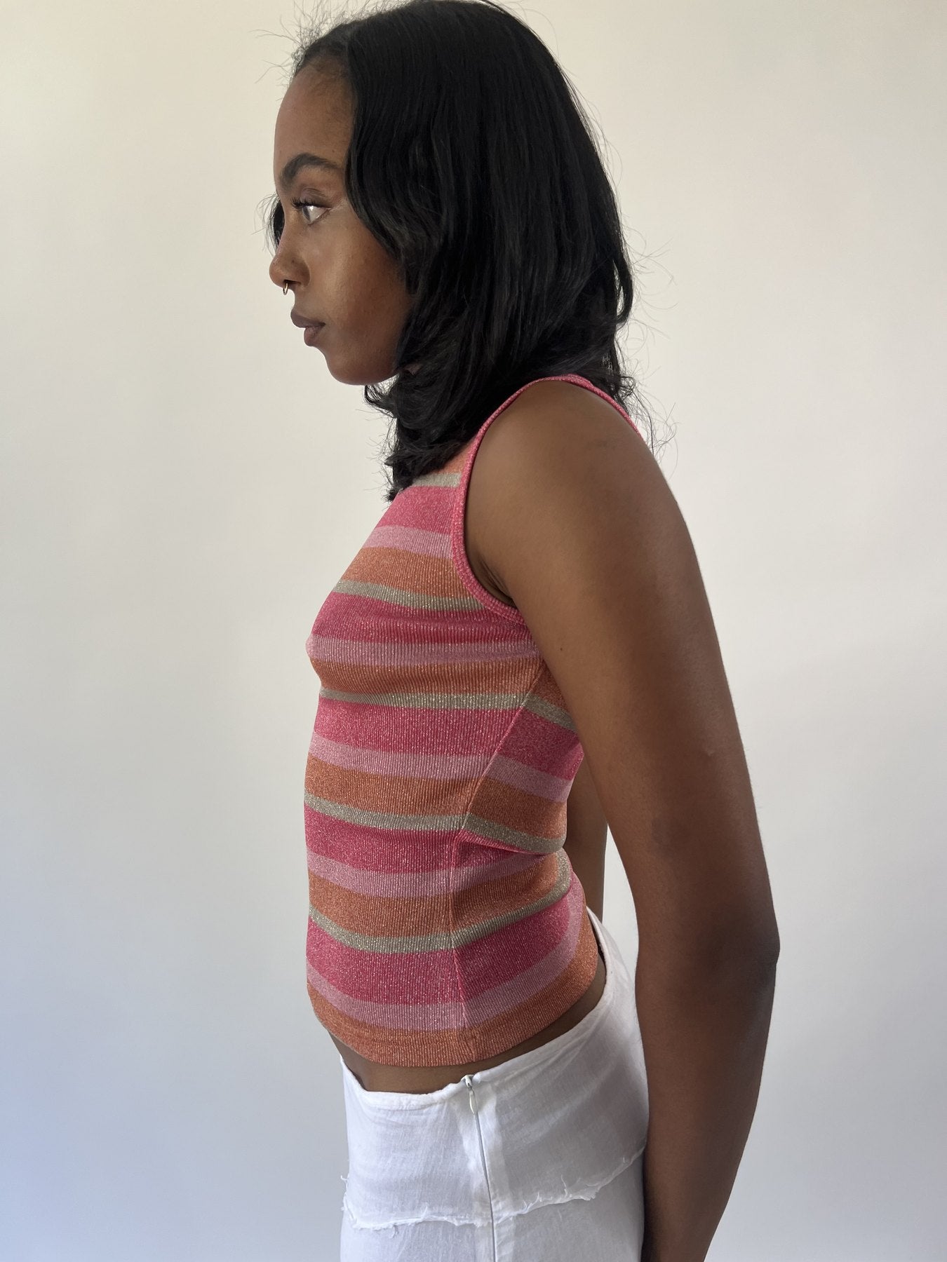 aquamarine drop | small pink and orange striped sleeveless top