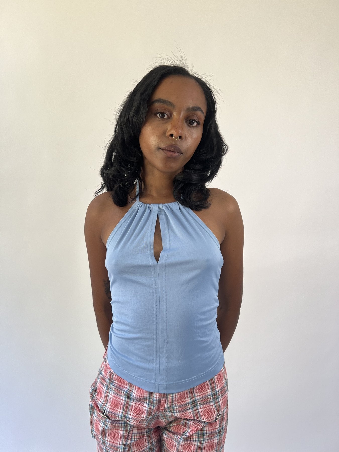 aquamarine drop | small light blue keyhole halter top