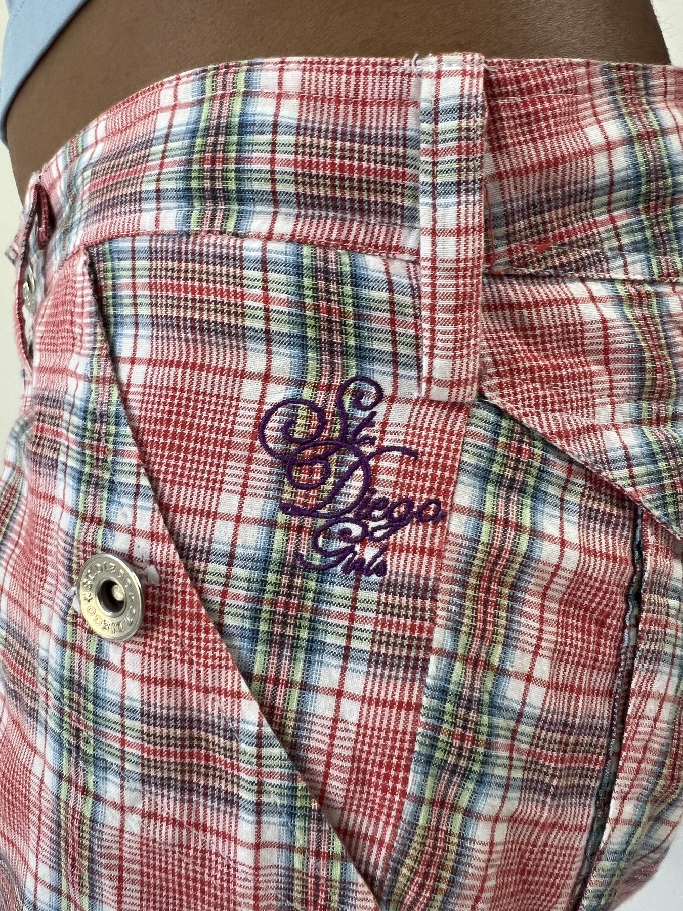 aquamarine drop | small pink plaid cargo shorts
