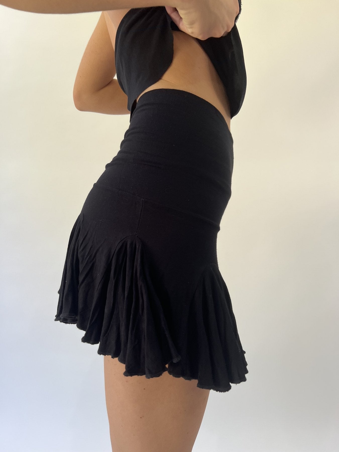 aquamarine drop | small black ruffle mini skirt