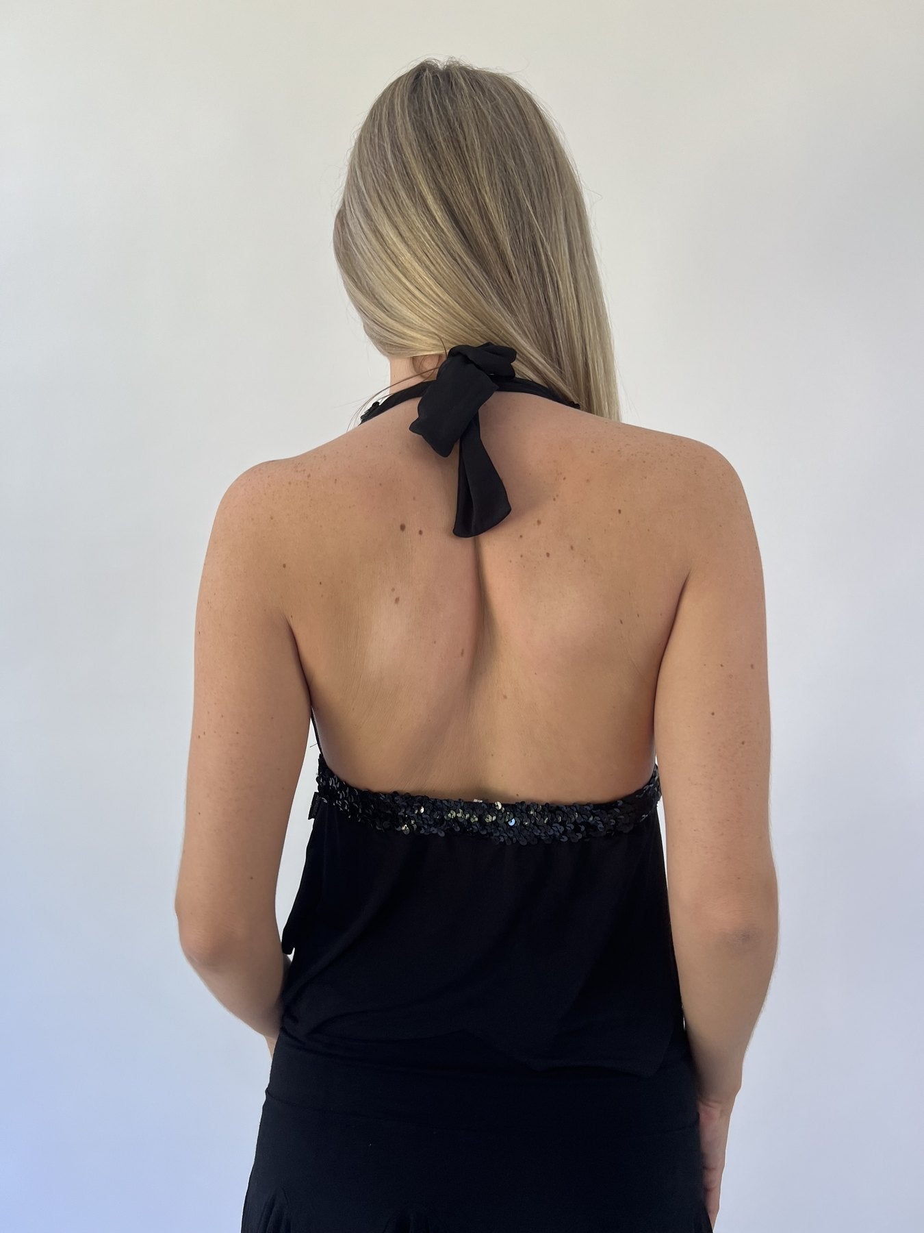 aquamarine drop | small black sequin halter top