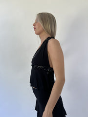 aquamarine drop | small black sequin halter top