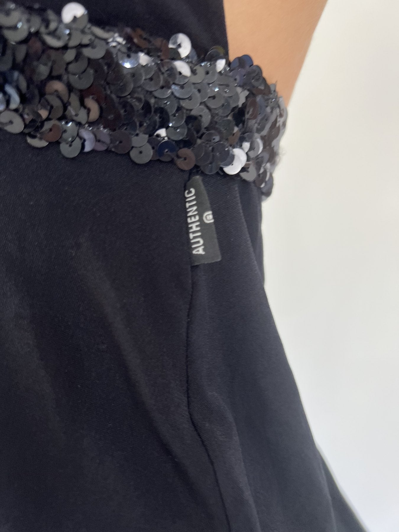 aquamarine drop | small black sequin halter top