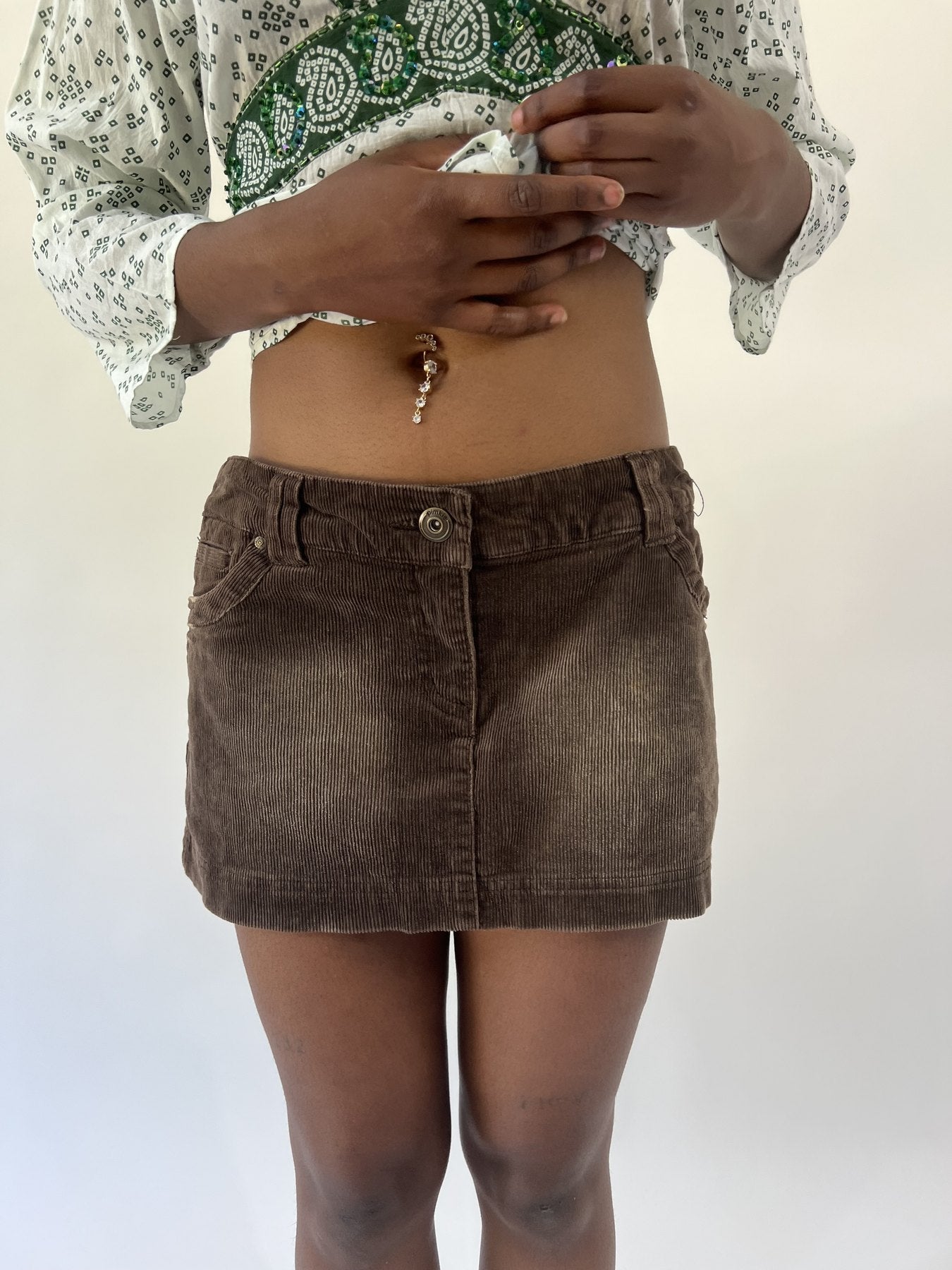 aquamarine drop | small brown corduroy mini skirt