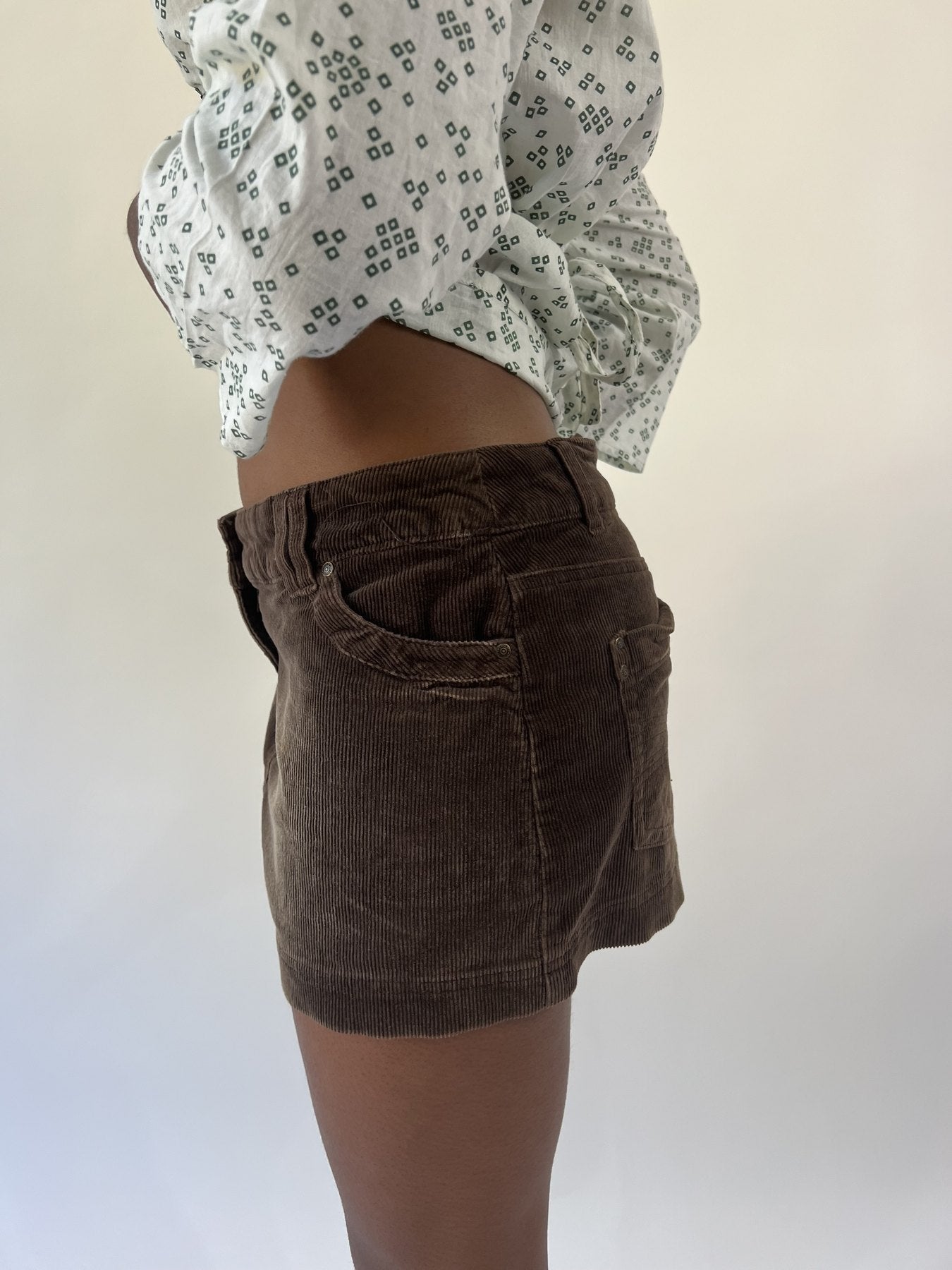 aquamarine drop | small brown corduroy mini skirt