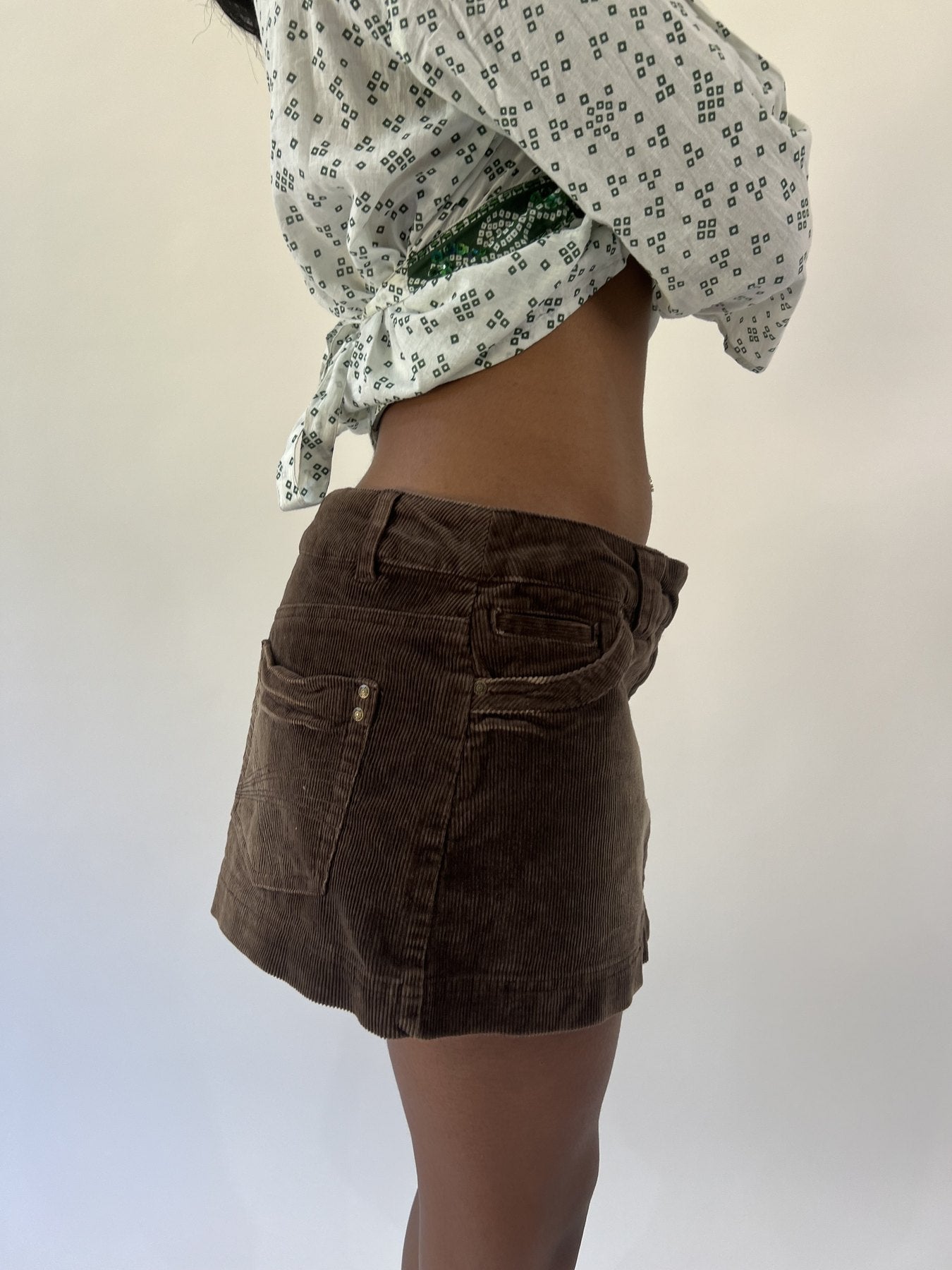 aquamarine drop | small brown corduroy mini skirt