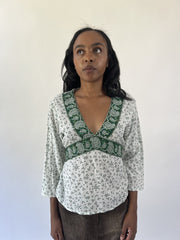 aquamarine drop | small white and green patterned long sleeve top