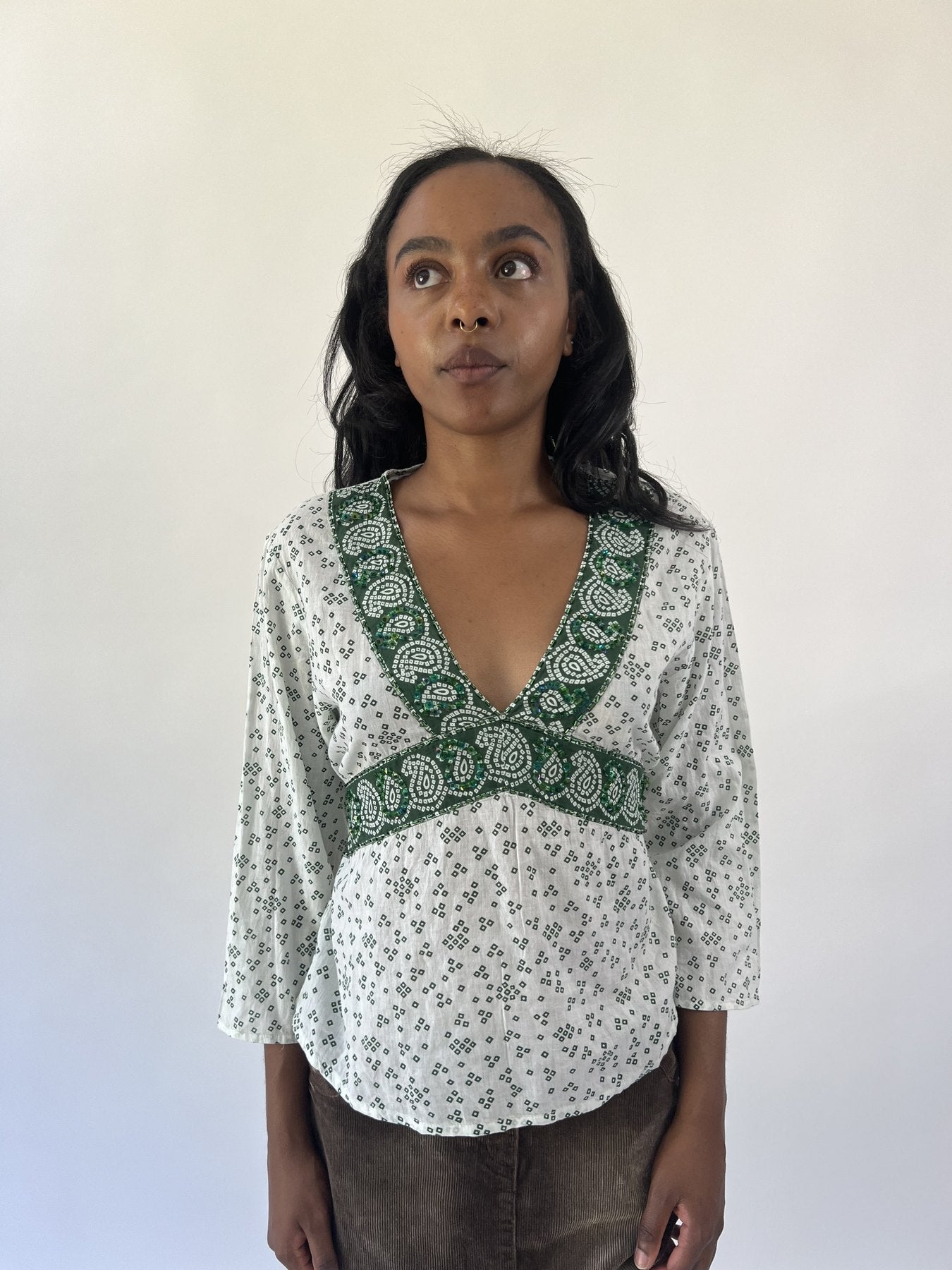 aquamarine drop | small white and green patterned long sleeve top