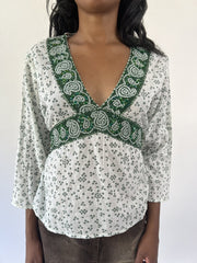 aquamarine drop | small white and green patterned long sleeve top