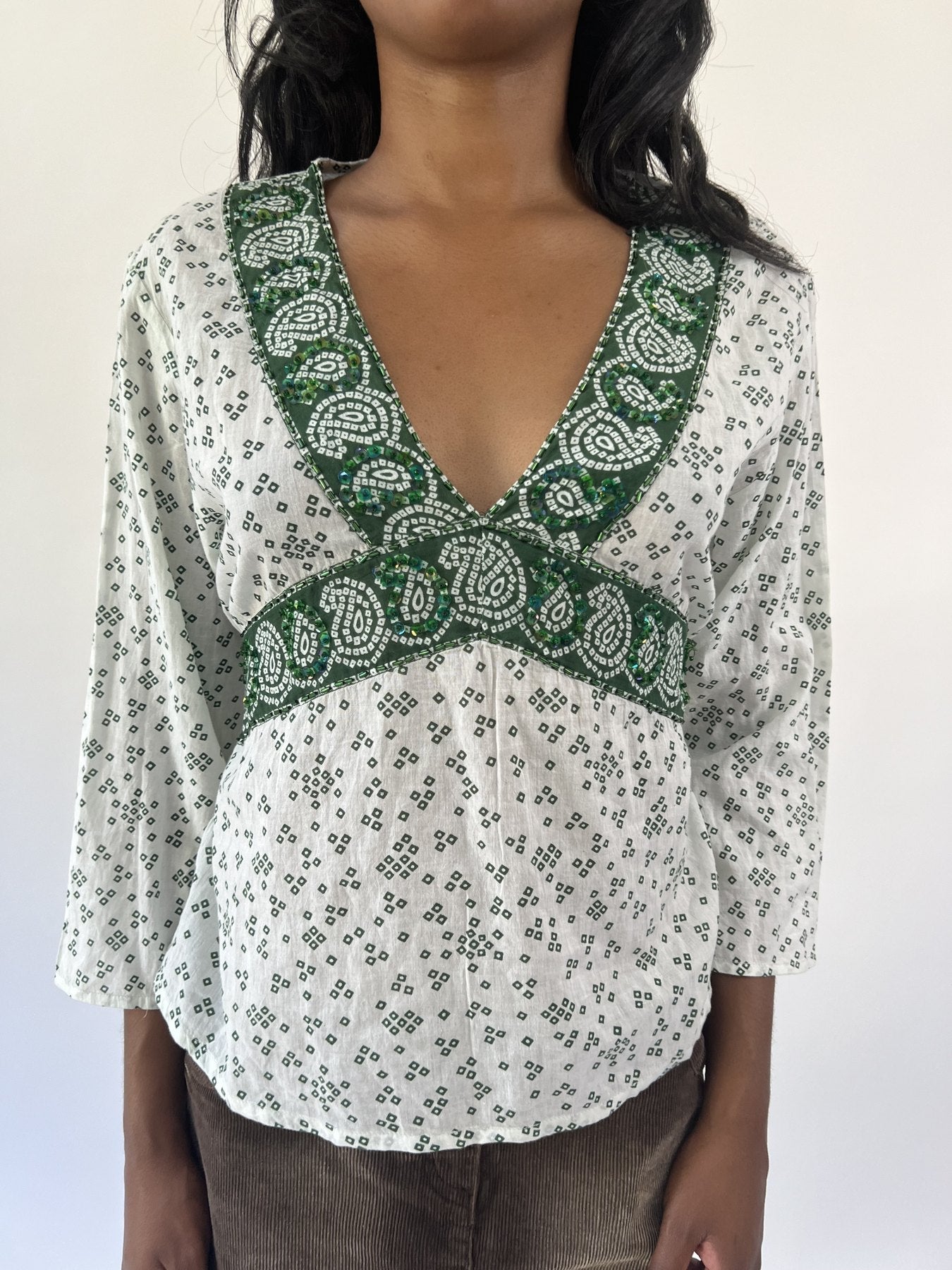 aquamarine drop | small white and green patterned long sleeve top