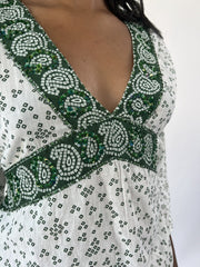 aquamarine drop | small white and green patterned long sleeve top