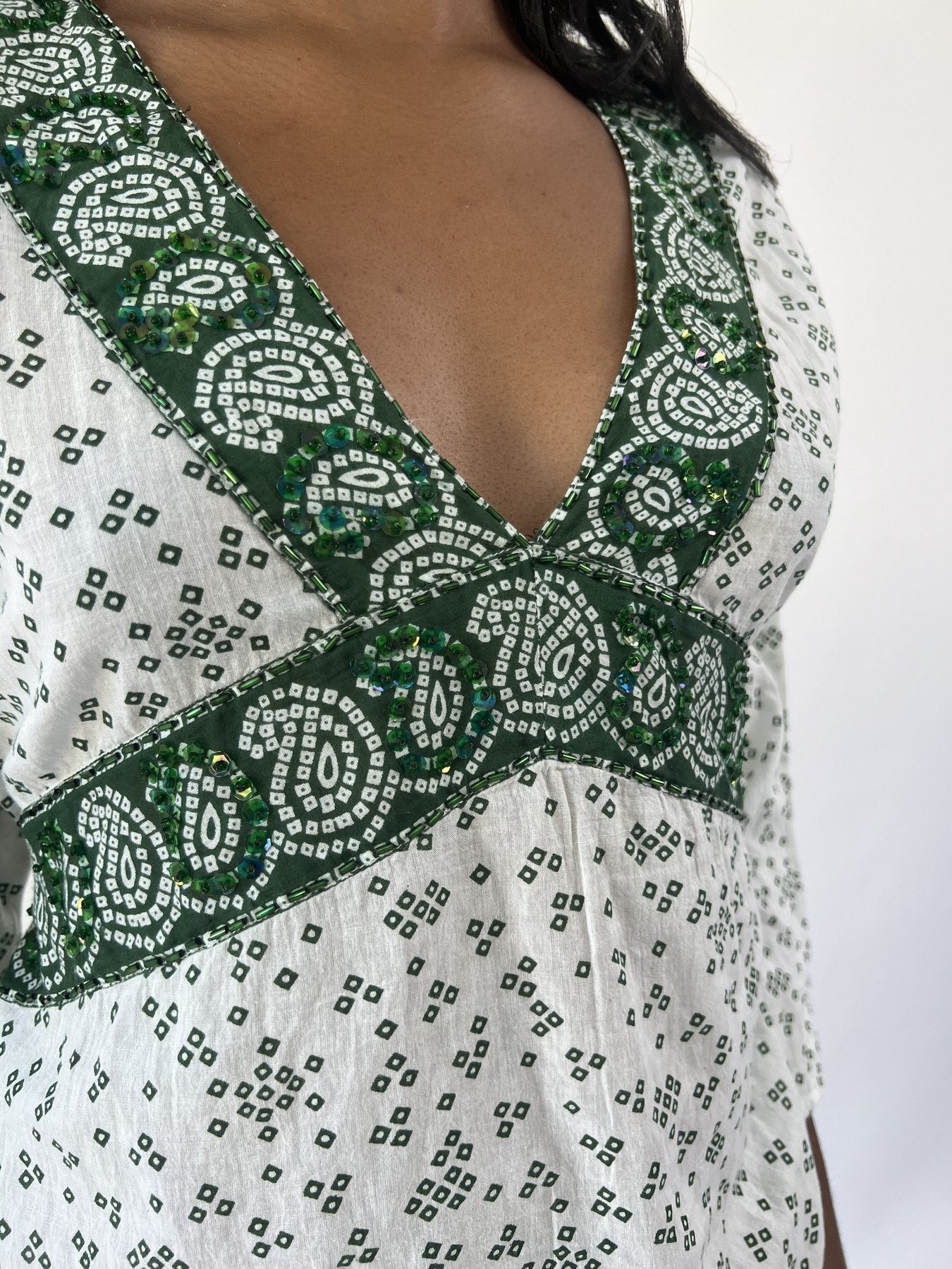 aquamarine drop | small white and green patterned long sleeve top