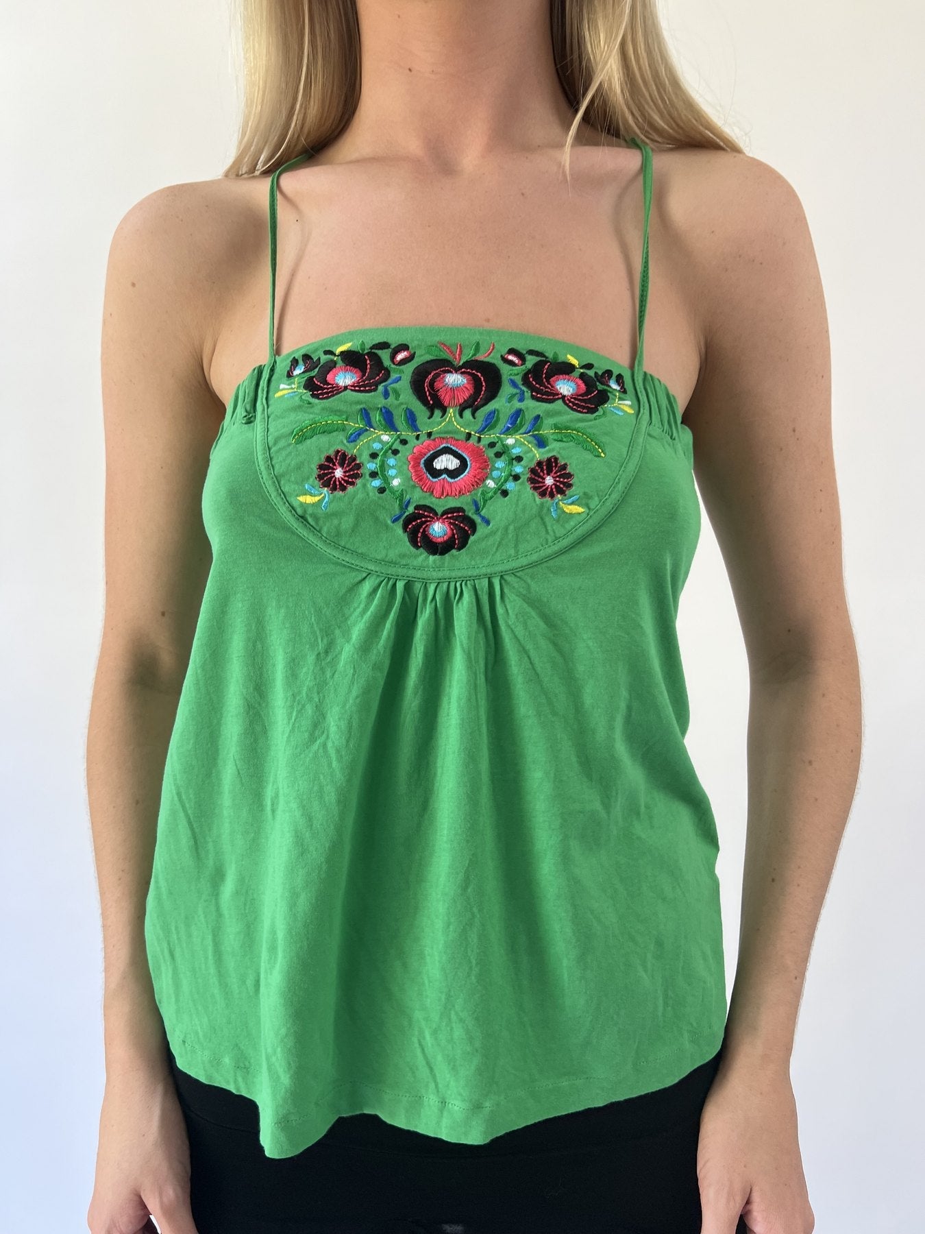 aquamarine drop | small green embroidered cami top